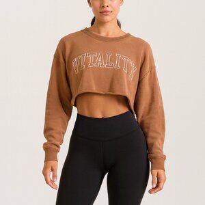 Vitality Cropped Logo Pullover Sweater Activewear Brown Size XS